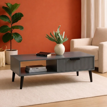 Modern Coffee Table with Drawer & Open Shelf Storage Dark Grey