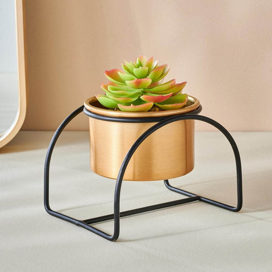 Gold Metal Planter with Black Stand – Small Decorative Indoor Pot (Custom Colors & Sizes)