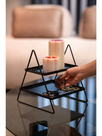 Modern Triangle Metal Organizer – 2-Tier Display Stand for Jewelry, Candles & Decor
