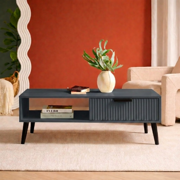 Modern Coffee Table with Drawer & Open Shelf Storage Dark Grey