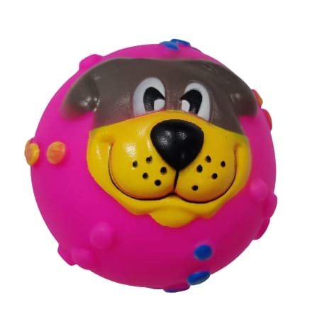 Squeaky Puppy Face Ball Rubber Toy