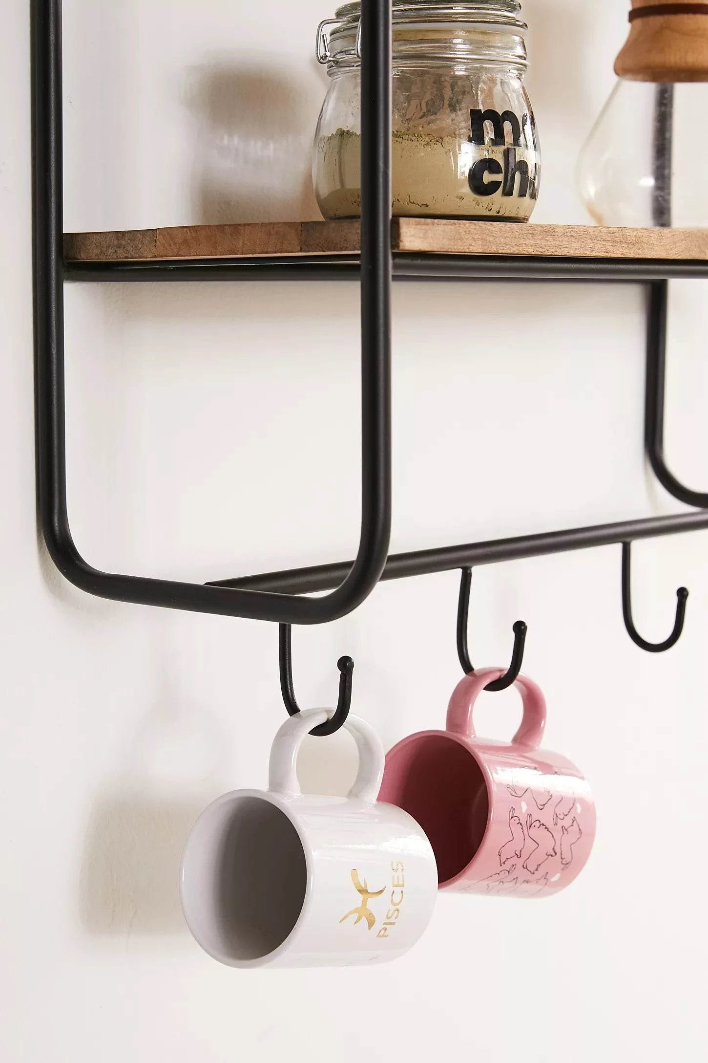 Wall-Mounted Metal & Wall Shelf with Hooks