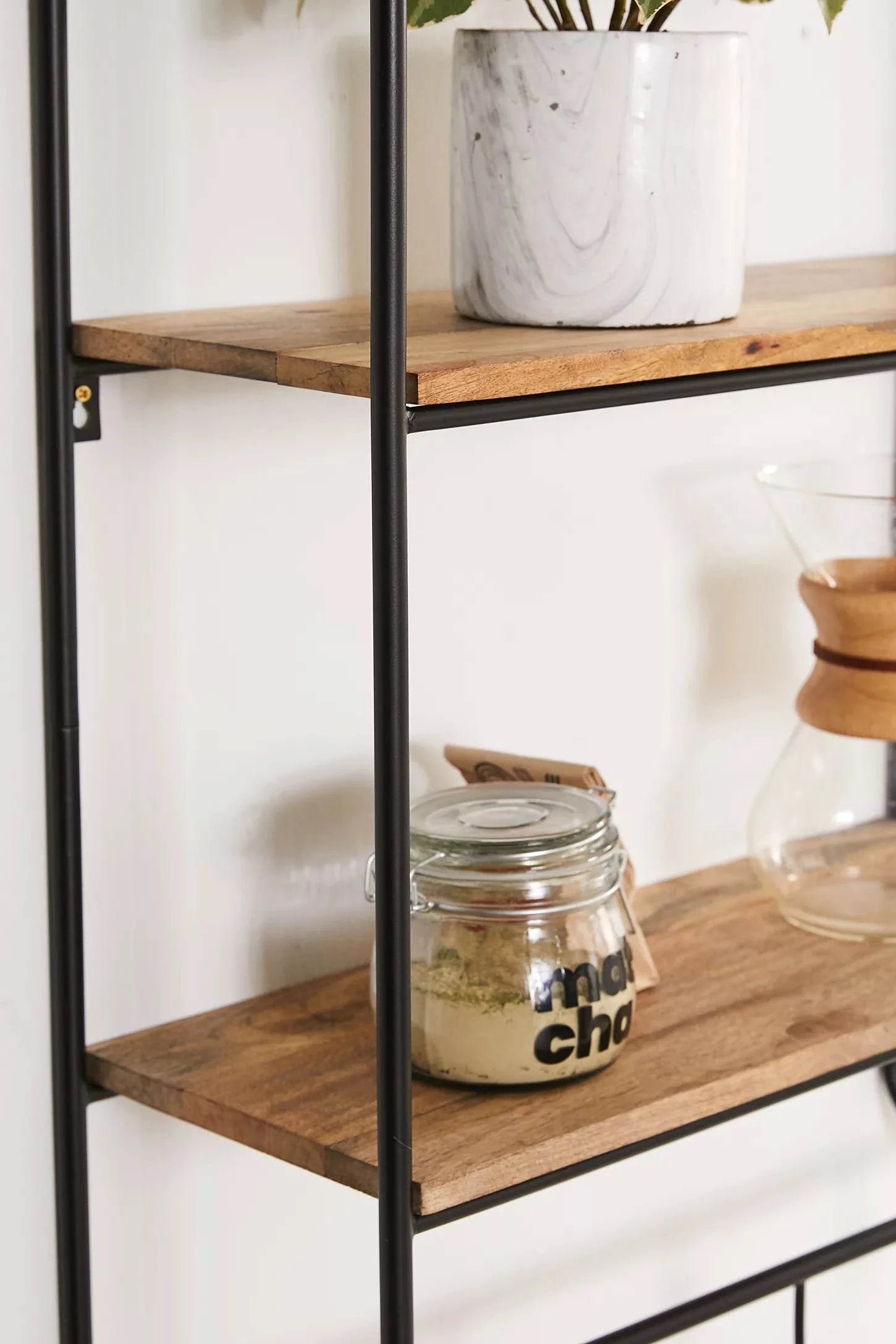 Wall-Mounted Metal & Wall Shelf with Hooks