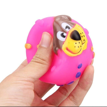 Squeaky Puppy Face Ball Rubber Toy