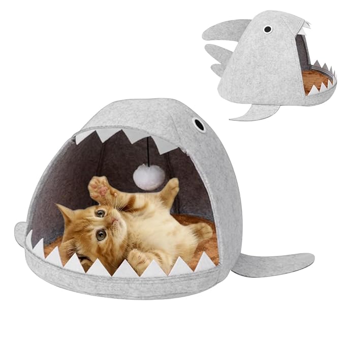 Kawaii Cartoon Open Shark Mouth Cat Bed - furely