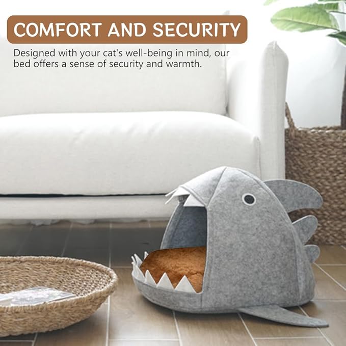 Kawaii Cartoon Open Shark Mouth Cat Bed - furely