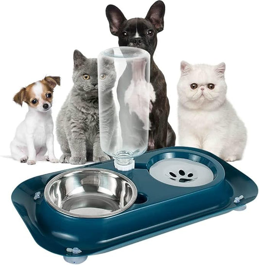 Double Cat And Dog Food And Water Feeder