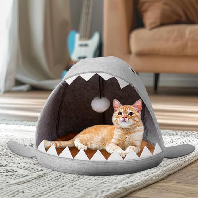 Kawaii Cartoon Open Shark Mouth Cat Bed - furely