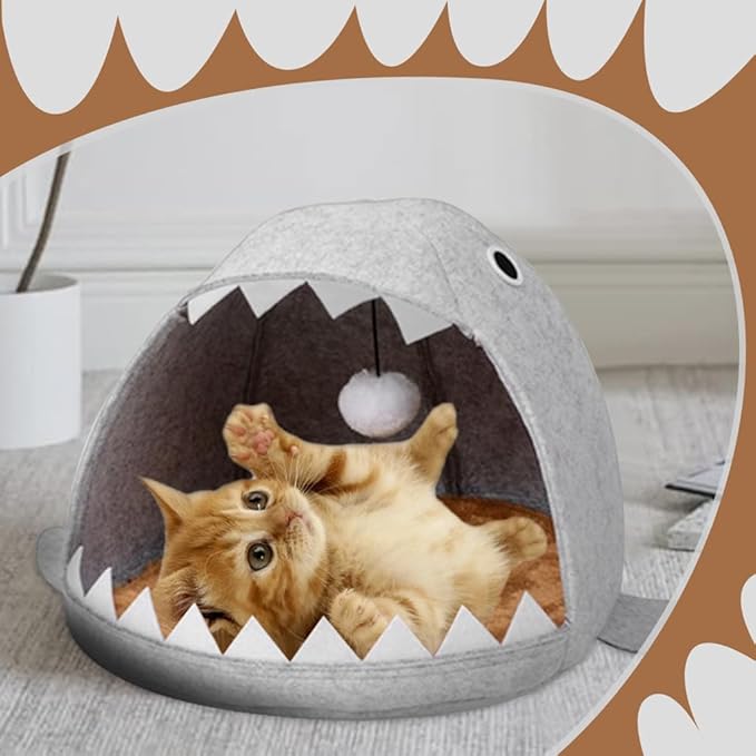 Kawaii Cartoon Open Shark Mouth Cat Bed - furely