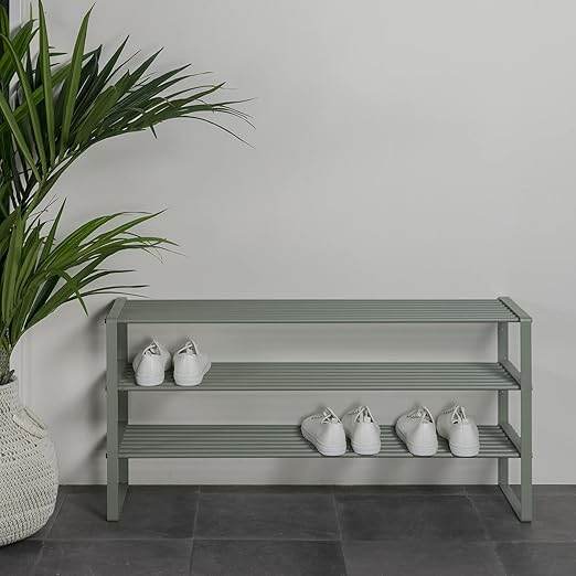 Minimalist 3-Tier Shoe Rack – Matte Green Open Shelf Organizer for Entryway
