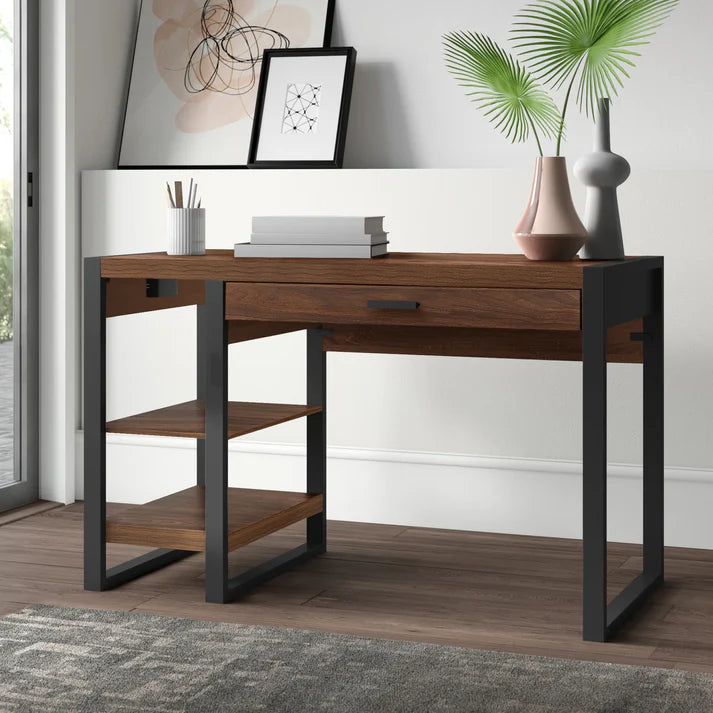 Modern Industrial Office Desk with Drawer & Shelf