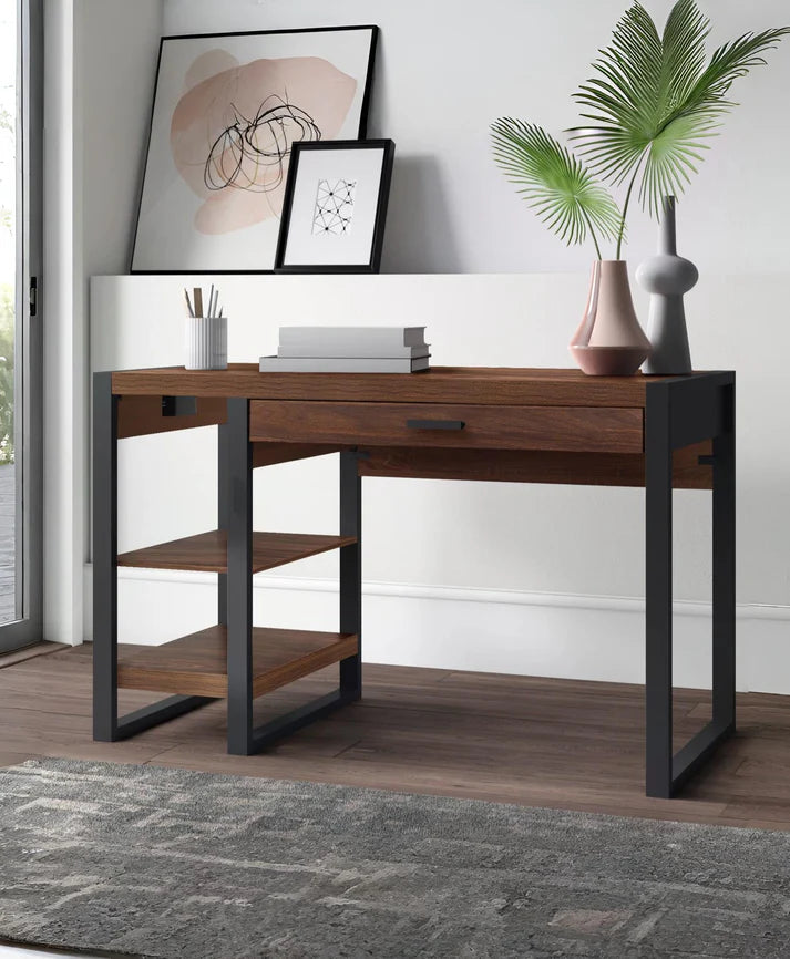 Modern Industrial Office Desk with Drawer & Shelf
