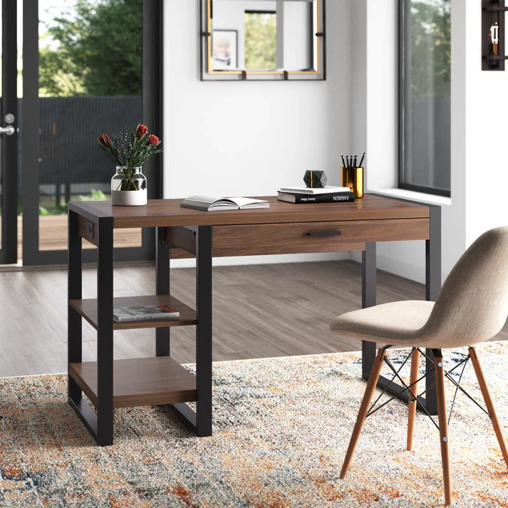 Modern Industrial Office Desk with Drawer & Shelf
