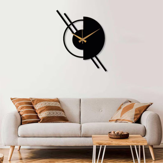 Half Moon Designer Wall Clock – Modern Abstract Metal Clock for Stylish Interiors