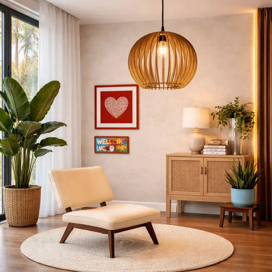 Minimalist Solid Wooden Globe Pendant Lamp , Hanging Ceiling Light – Furely