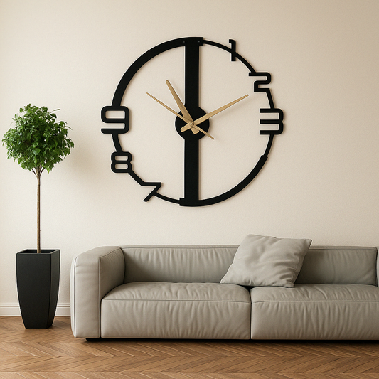 Futuristic Cutout Wall Clock – Half Dial Industrial Design with Gold Hands