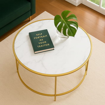 Round Marble Coffee Table with Gold Metal Frame – Luxury Custom Finish