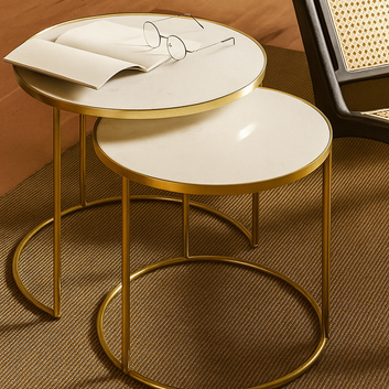 Luxury Nesting Marble Side Table Set – Round Gold Frame Coffee Tables (Set of 2)