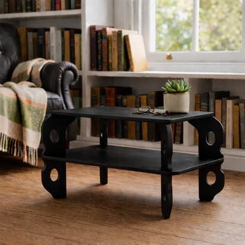 CrownEdge Solid Wood Side Table with Storage Shelf - Furely