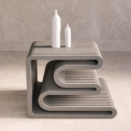 LuxeAura Slatted Wood Side Table - Furely