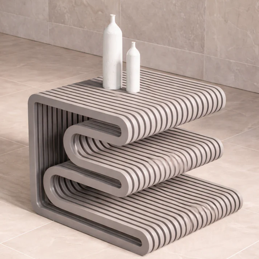 LuxeAura Slatted Wood Side Table - Furely