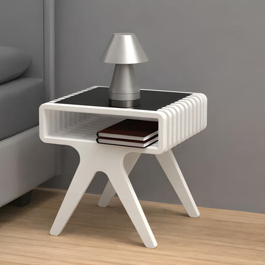 OpalEdge Modern solid Wooden Bedside Table with Storage Shelf - Furely