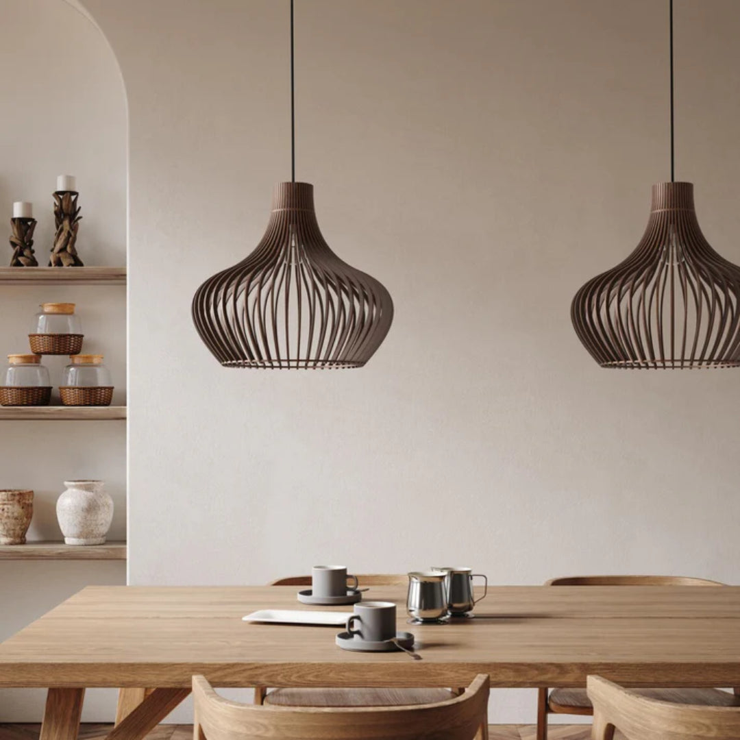 Handcrafted Solid  Wooden Pendant Lamp Shade - Scandinavian Laser Cut Nordic Design Ceiling Light