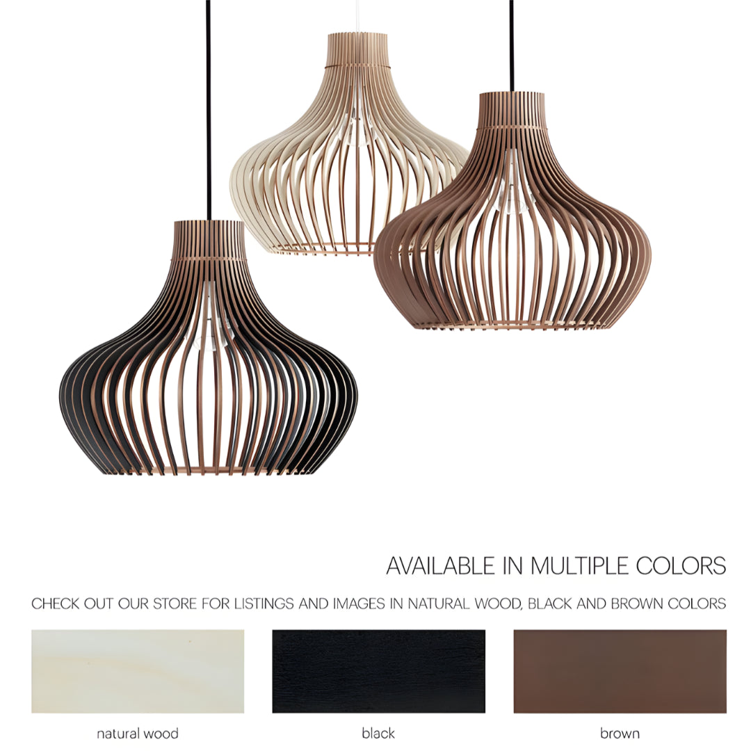 Handcrafted Solid  Wooden Pendant Lamp Shade - Scandinavian Laser Cut Nordic Design Ceiling Light