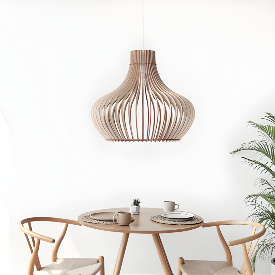 Handcrafted Solid  Wooden Pendant Lamp Shade - Scandinavian Laser Cut Nordic Design Ceiling Light