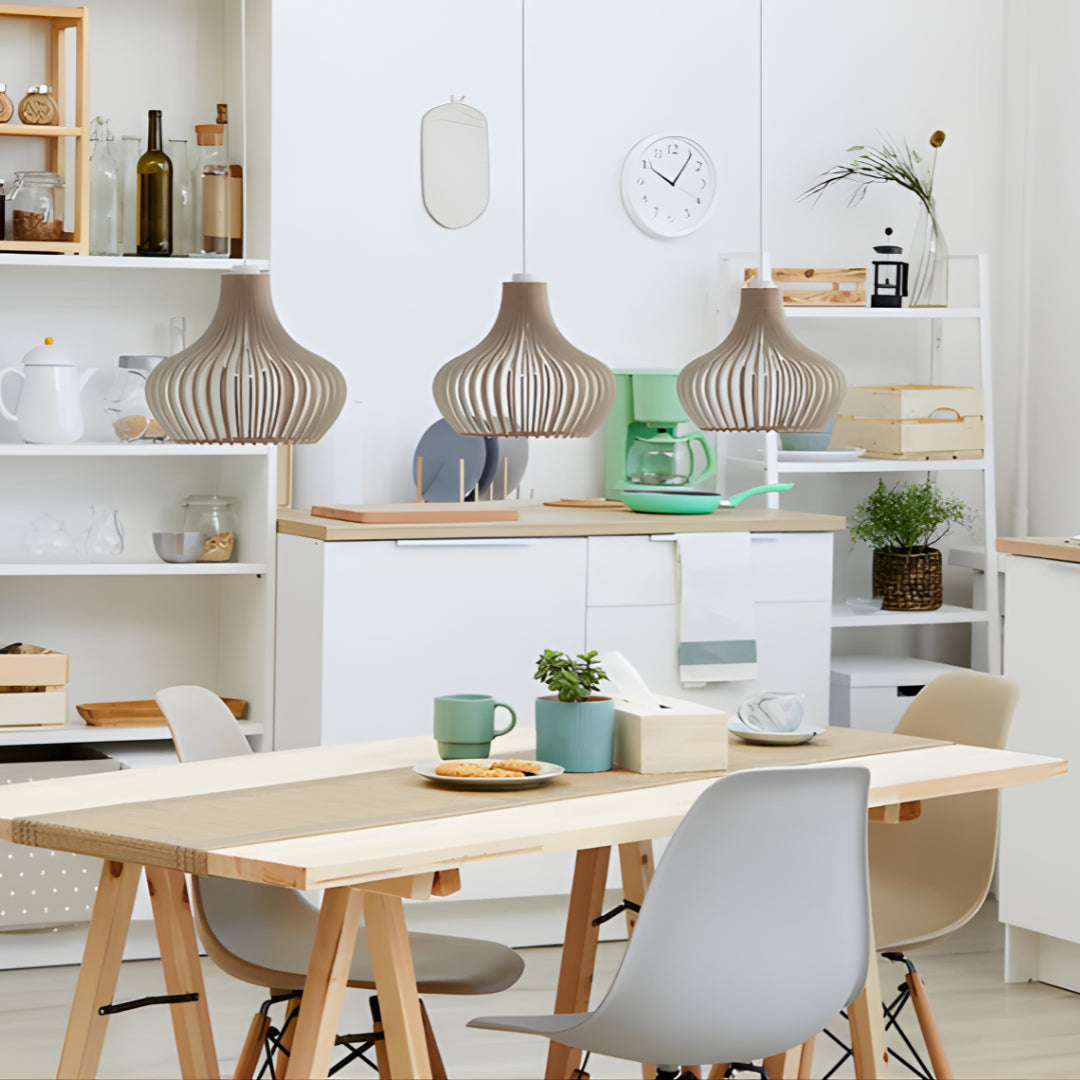 Handcrafted Solid  Wooden Pendant Lamp Shade - Scandinavian Laser Cut Nordic Design Ceiling Light