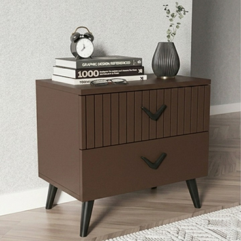 2 Drawer Wooden Bedside Table with Storage Brown