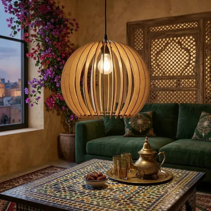 Minimalist Solid Wooden Globe Pendant Lamp , Hanging Ceiling Light – Furely