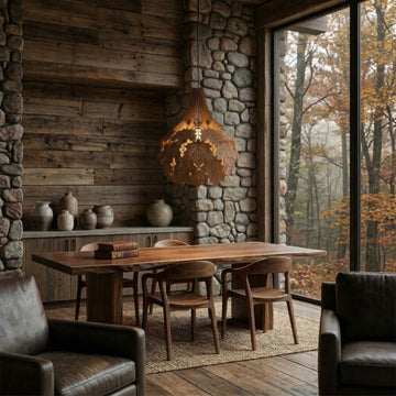 Handcrafted Solid Wooden Leaf Hanging Lamp