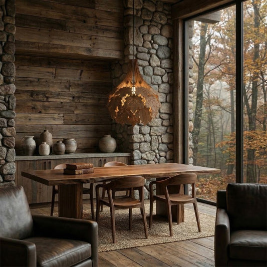 Handcrafted Solid Wooden Leaf Hanging Lamp