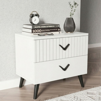 2 Drawer Wooden Bedside Table with Storage White