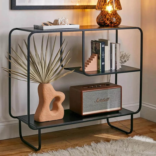 Modern Black Iron Display Shelf – Custom Metal Console Table & Bookshelf