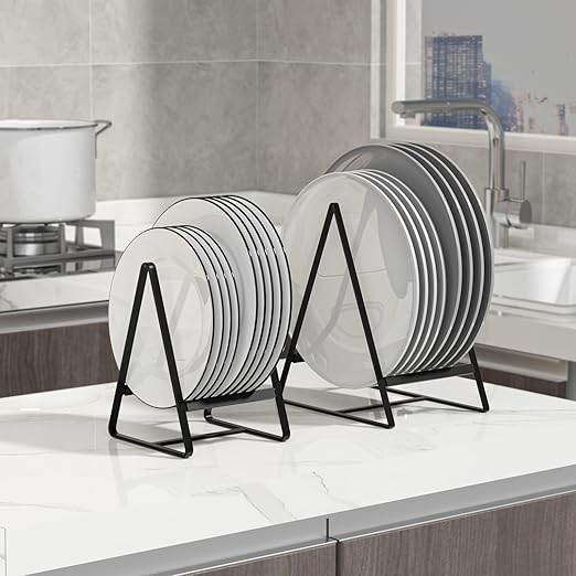 Modern Iron Plate Rack Stand – Minimalist Dish Organizer for Kitchen Countertop