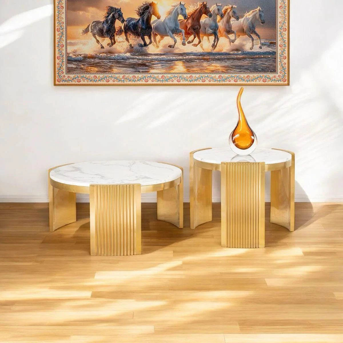 Luxury Marble Coffee Table with Gold Legs