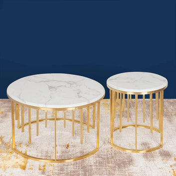 Marble Top Coffee Tables Set with Gold Metal Base