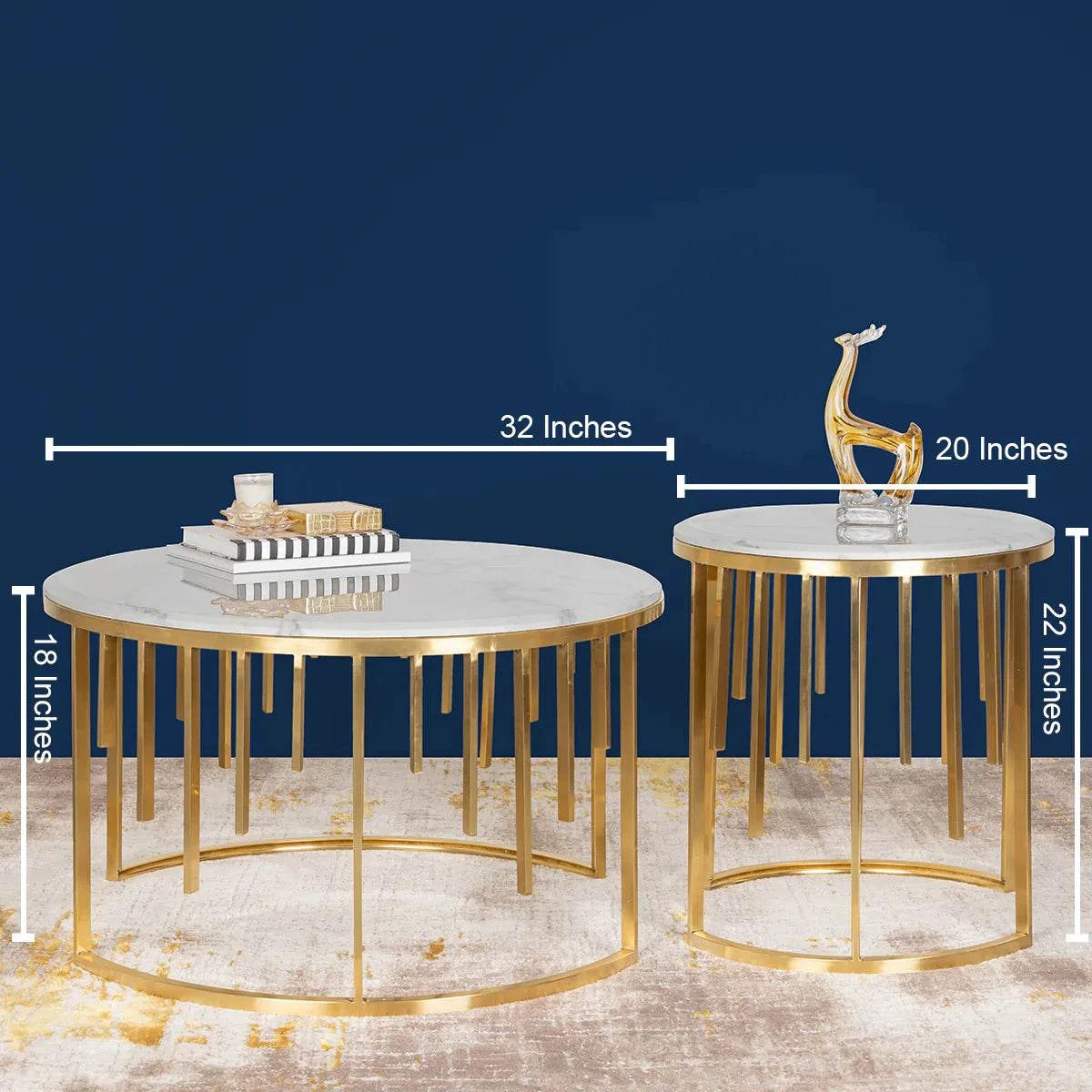 Marble Top Coffee Tables Set with Gold Metal Base
