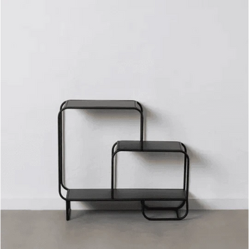 Modern Black Iron Tiered Shelf – Minimalist Industrial Storage Rack