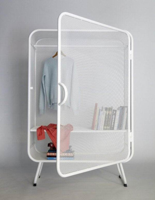 Modern Mesh Metal Wardrobe – Open Air Minimal Closet with Shelf & Hanger Rod