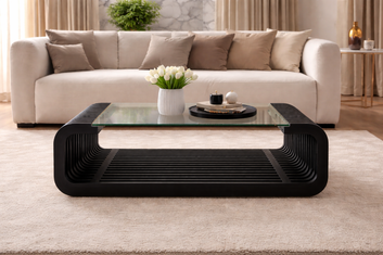 Horizon Solid Wood Coffee Table with Glass Top for Living Room
