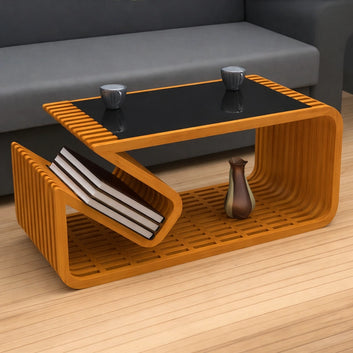 EliteCurve Contemporary Solid Wood Coffee Table - Furely