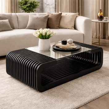 Wooden Coffee Table with Glass Top