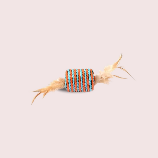 Paper Rope Lattu Shape Feather Dog And Cat Toys