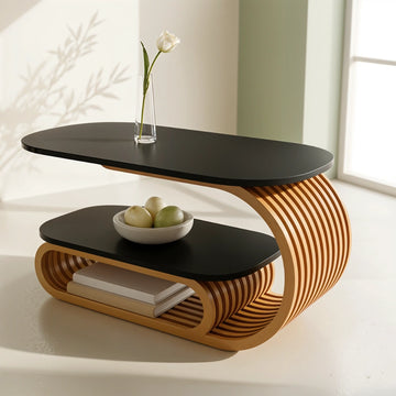 Oval Solid Wood Coffee Table with Storage – furely