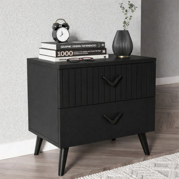 2 Drawer Wooden Bedside Table with Storage Black