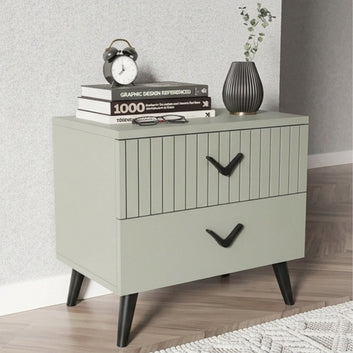 2 Drawer Wooden Bedside Table with Storage Olive Mist