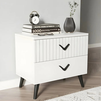 2 Drawer Wooden Bedside Table with Storage White